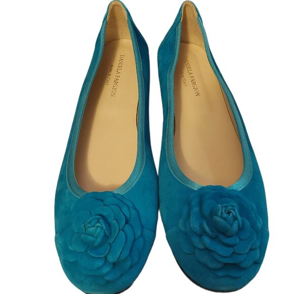Daniela Fargion Turquoise Blue Rose Ballet Flats SZ 41/11- Made In Italy - Picture 2 of 9